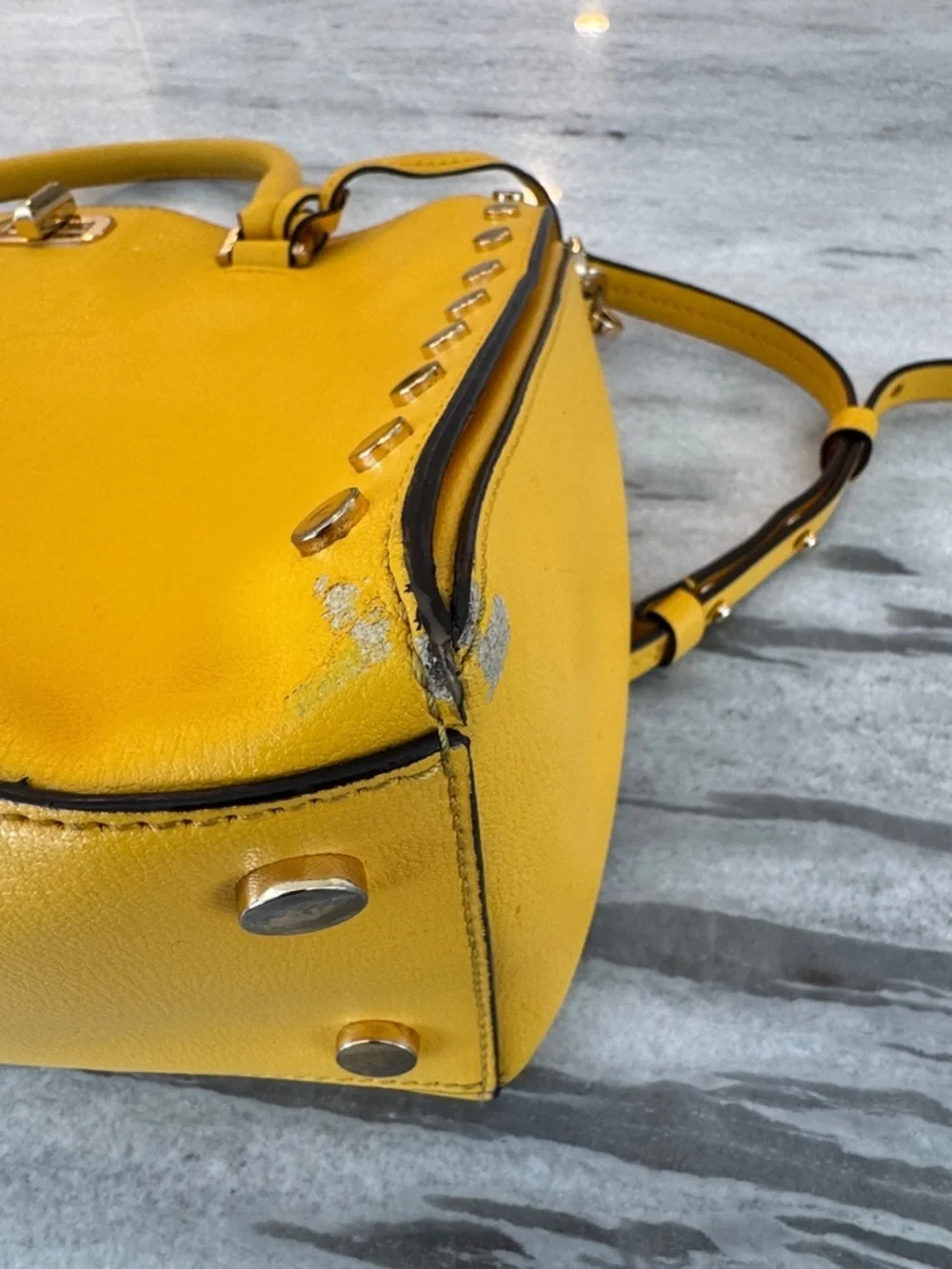 Michael Kors Yellow Studded Satchel with Gold Hardware